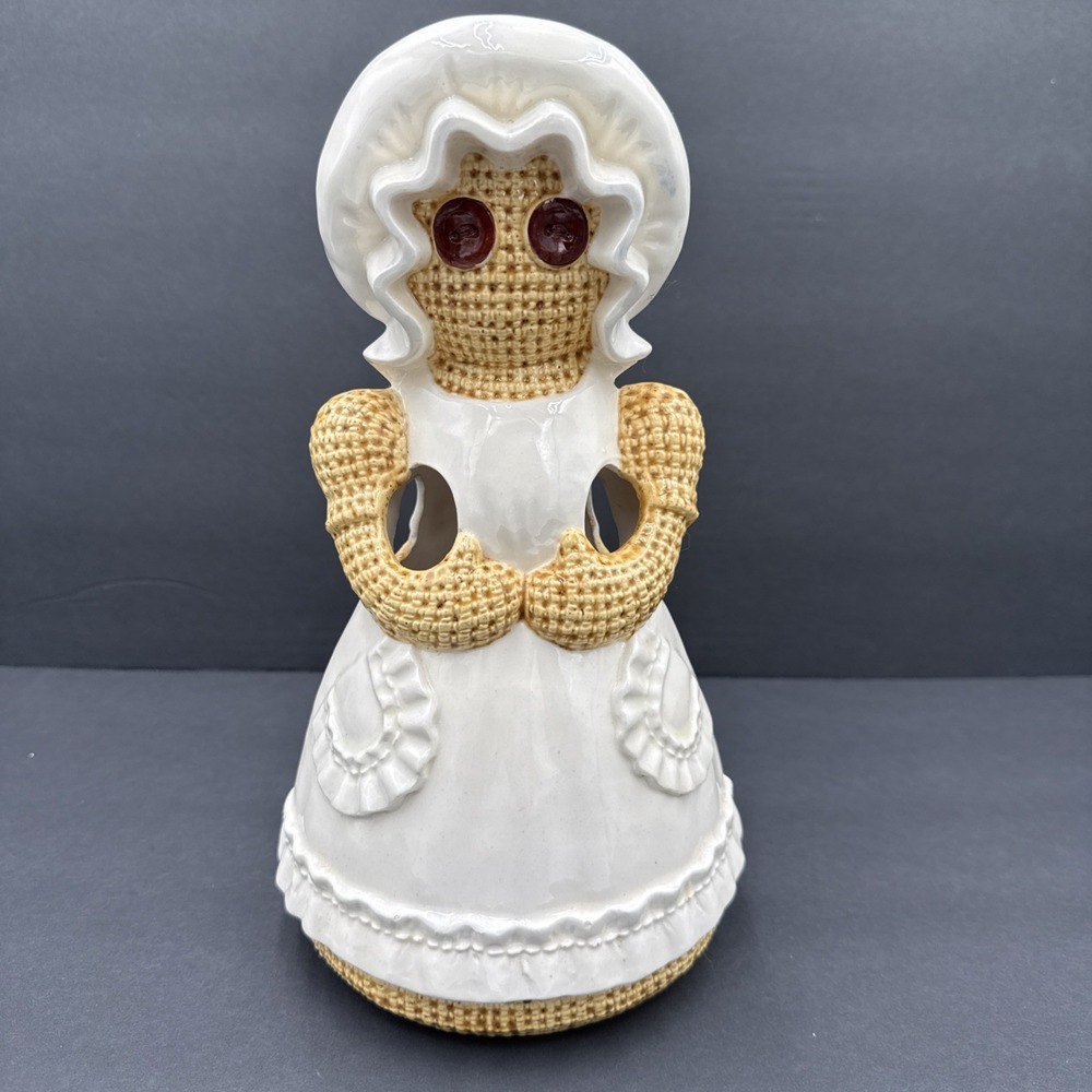 70's Vintage Sittre Ceramic Burlap Rug Doll Ceramic Utensil Holder  Cottagecore